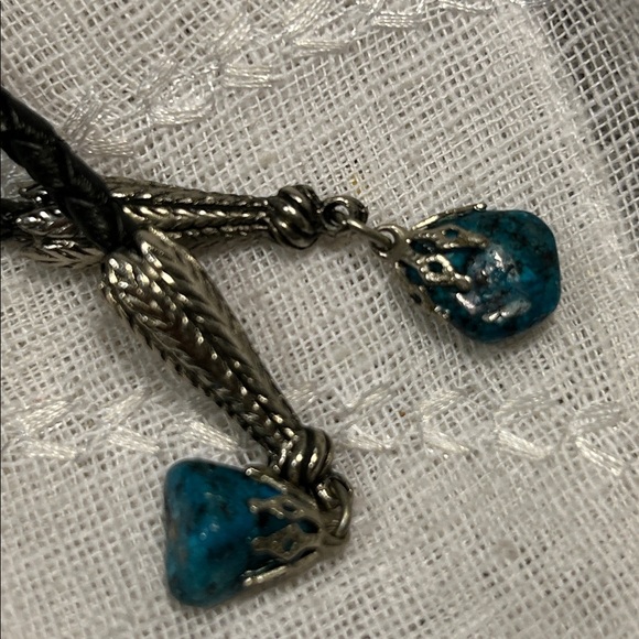 Vintage Bolo tie western leather and ornate medallion turquoise - Picture 7 of 11